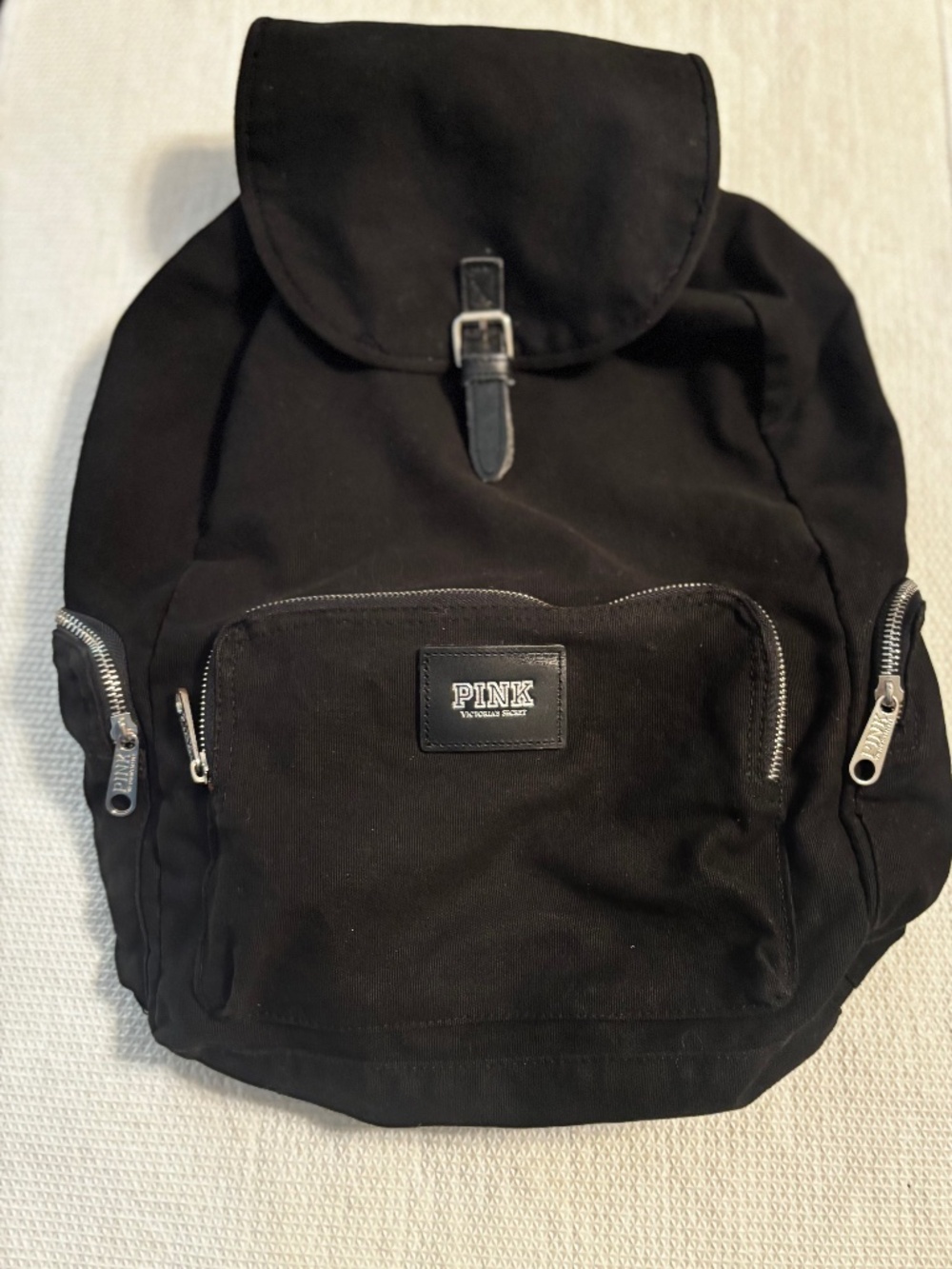 Pink Victoria’s Secret Black Canvas Backpack